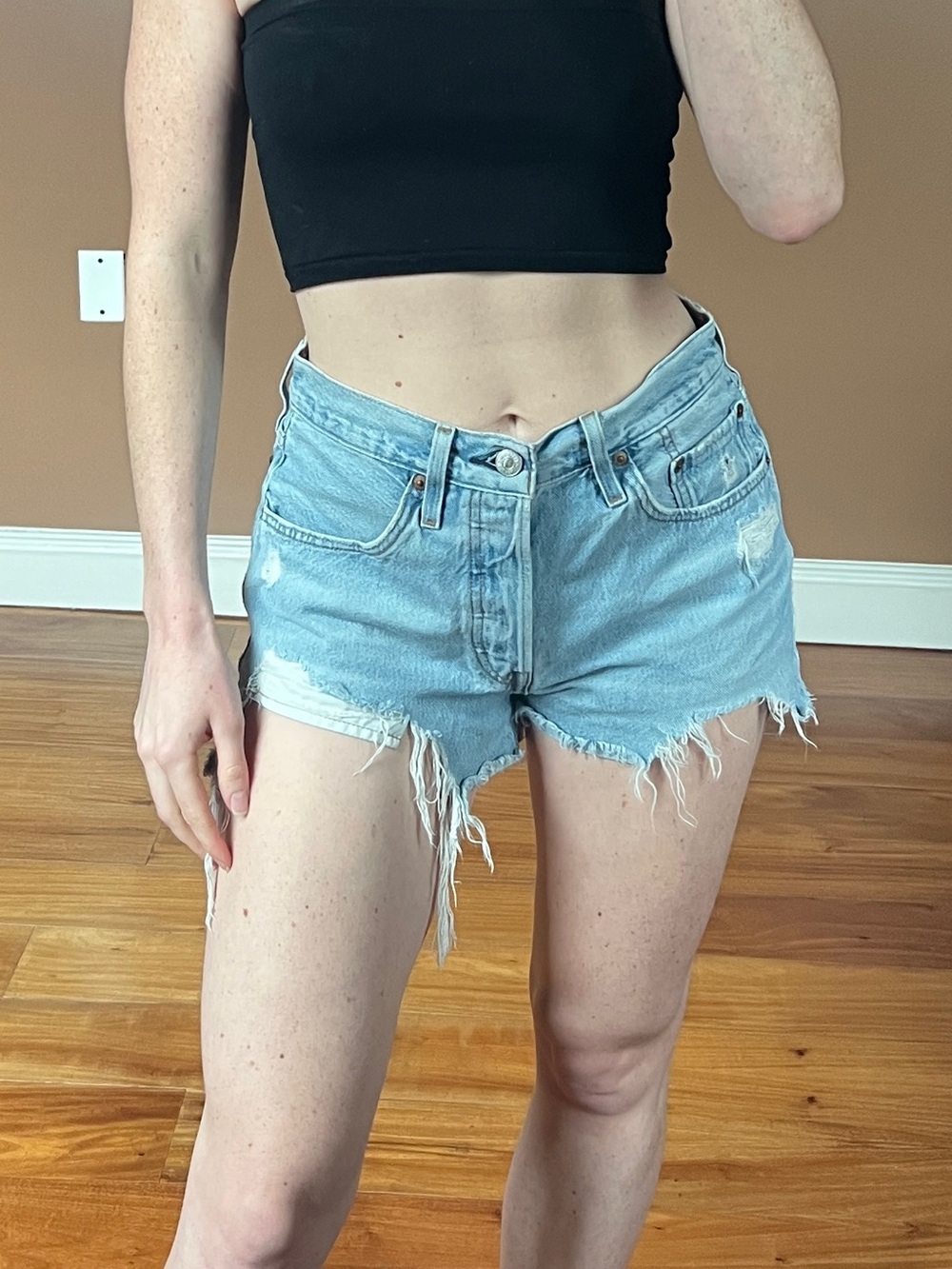 Levi's Light Blue Distressed Denim Jean Shorts